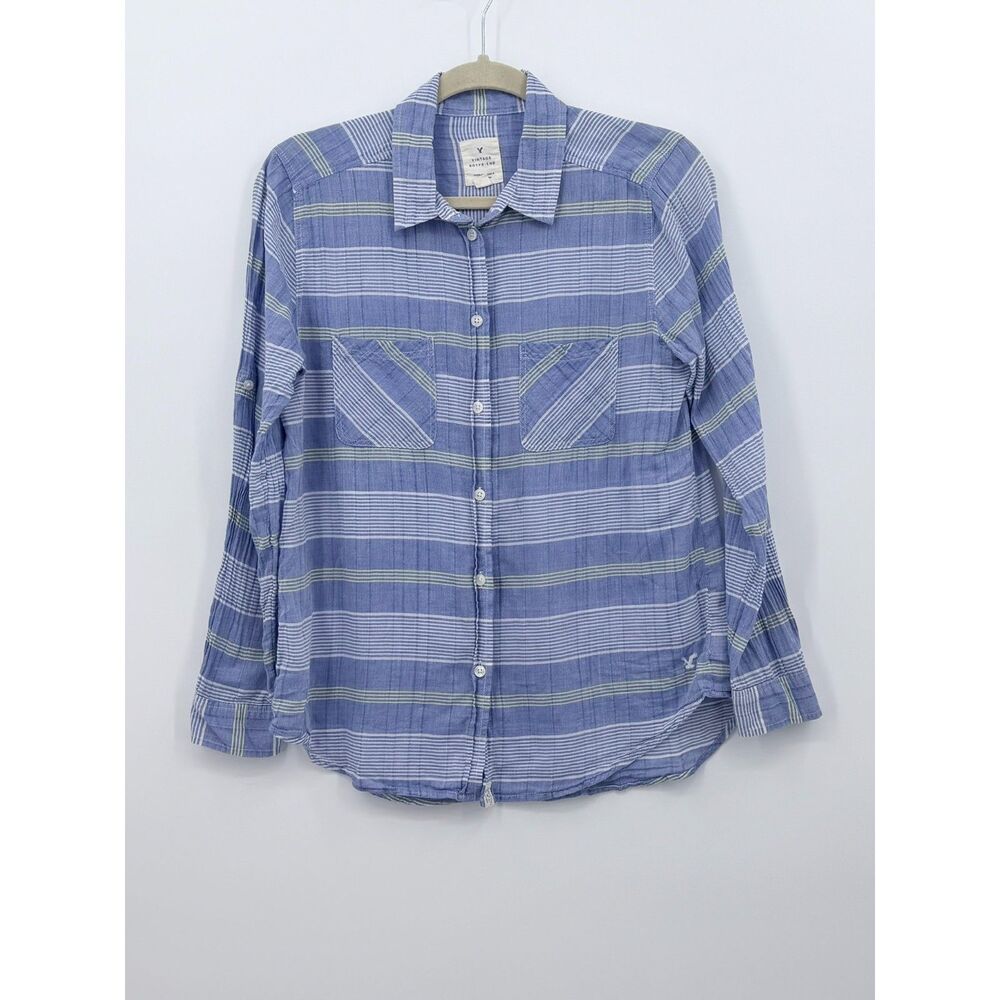 American Eagle Vintage Boyfriend Blue Cotton Button Down Chambray Med Preppy